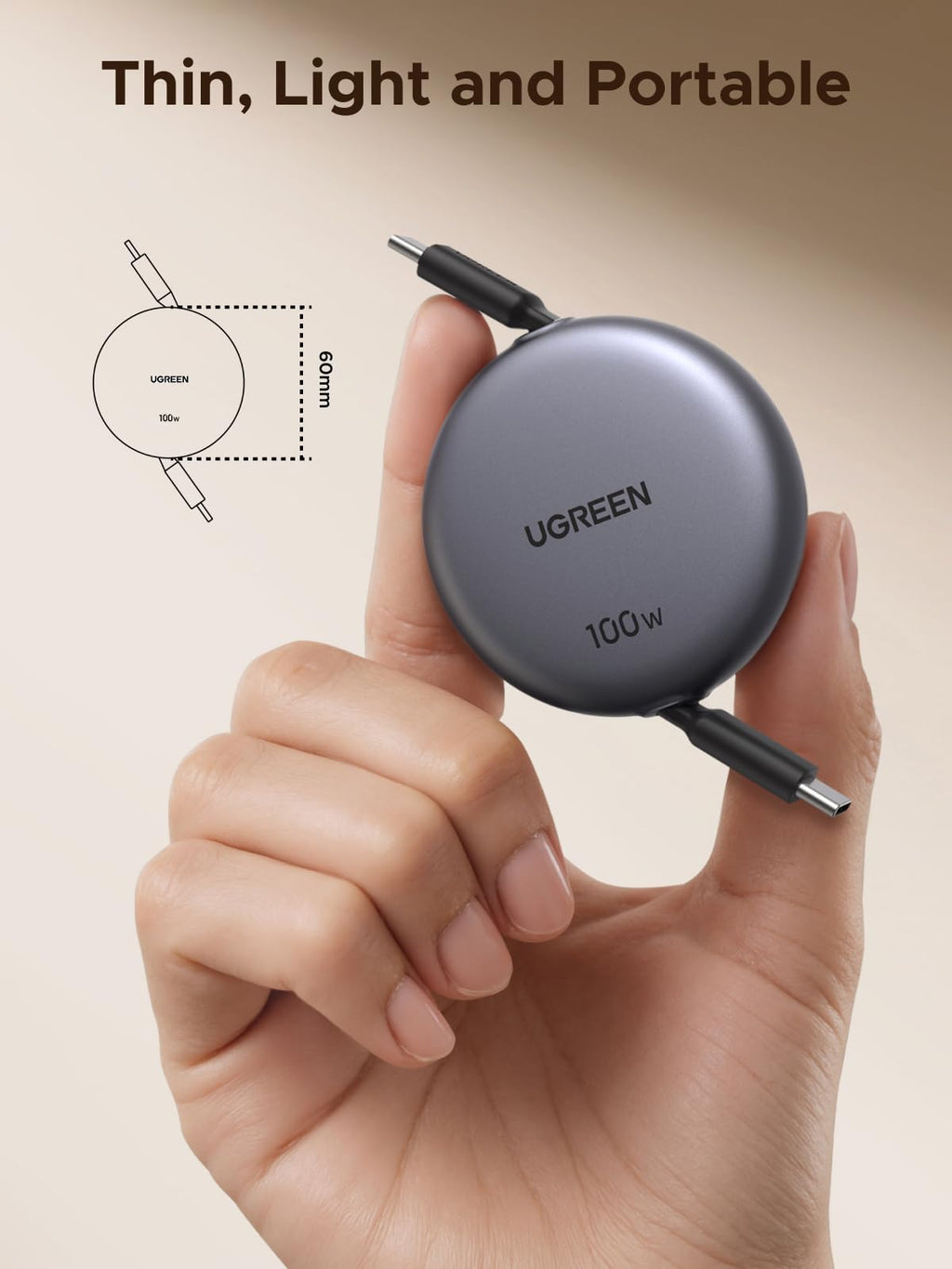 UGREEN Nexode Cáp USB-C Thu Gọn 100W