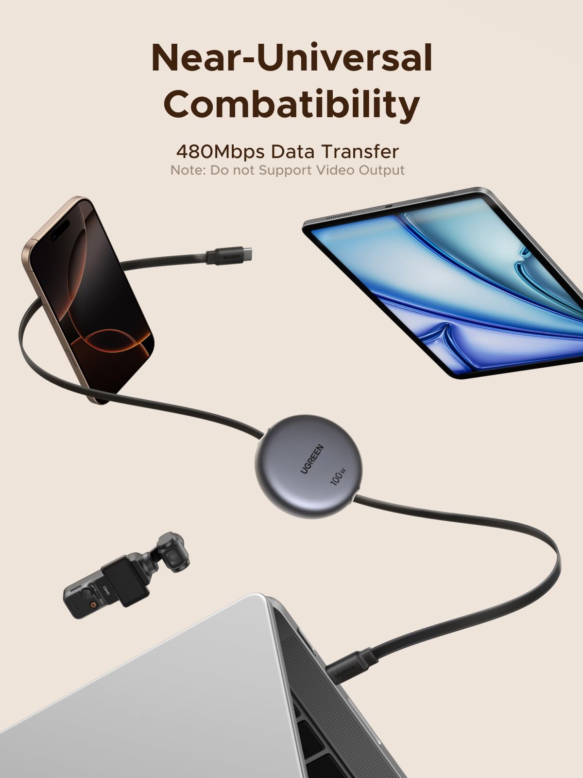 UGREEN Nexode Cáp USB-C Thu Gọn 100W