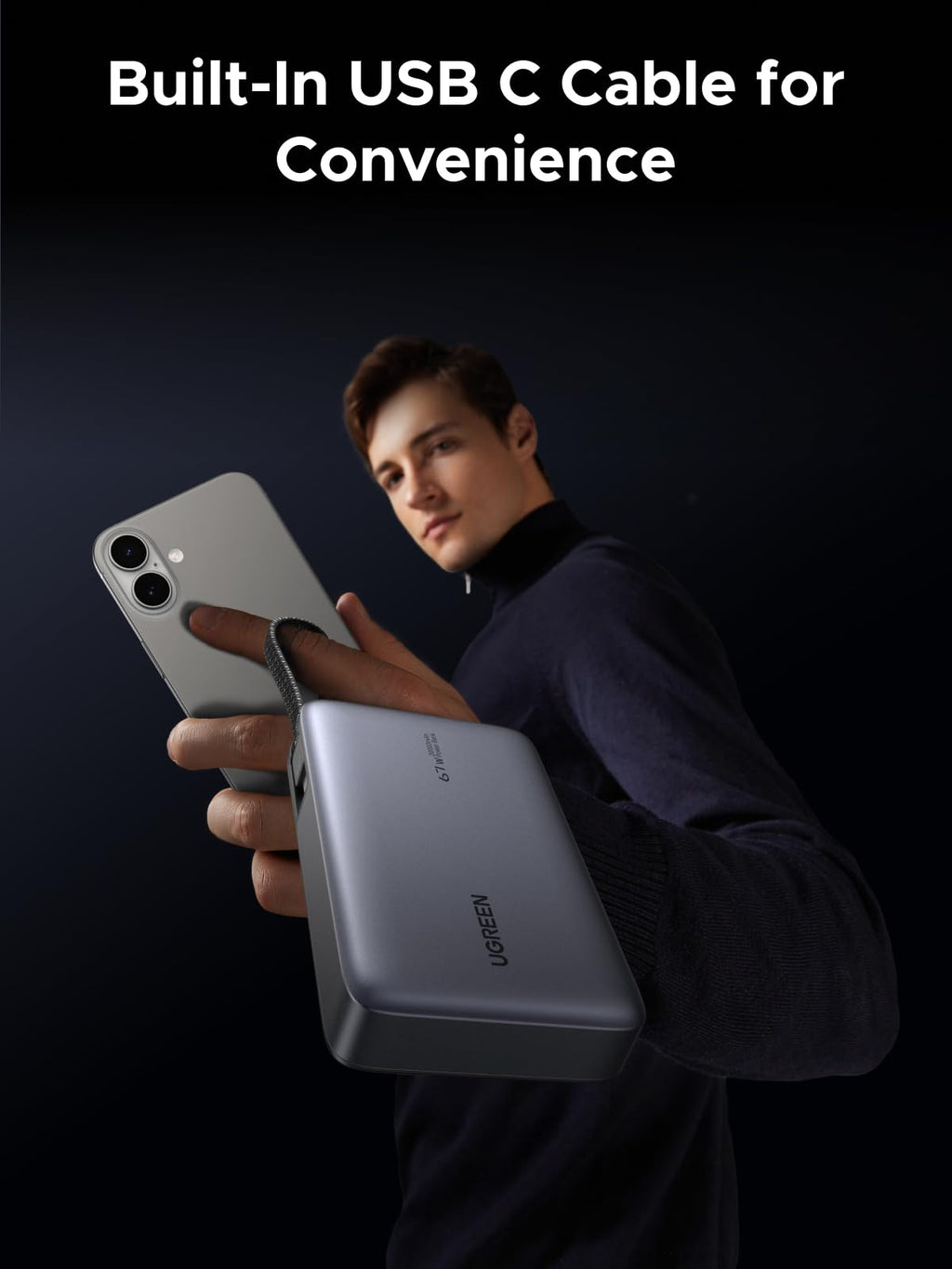 UGREEN พาวเวอร์แบงค์ 20000mAh 67W พร้อมสาย USB-C ในตัว
