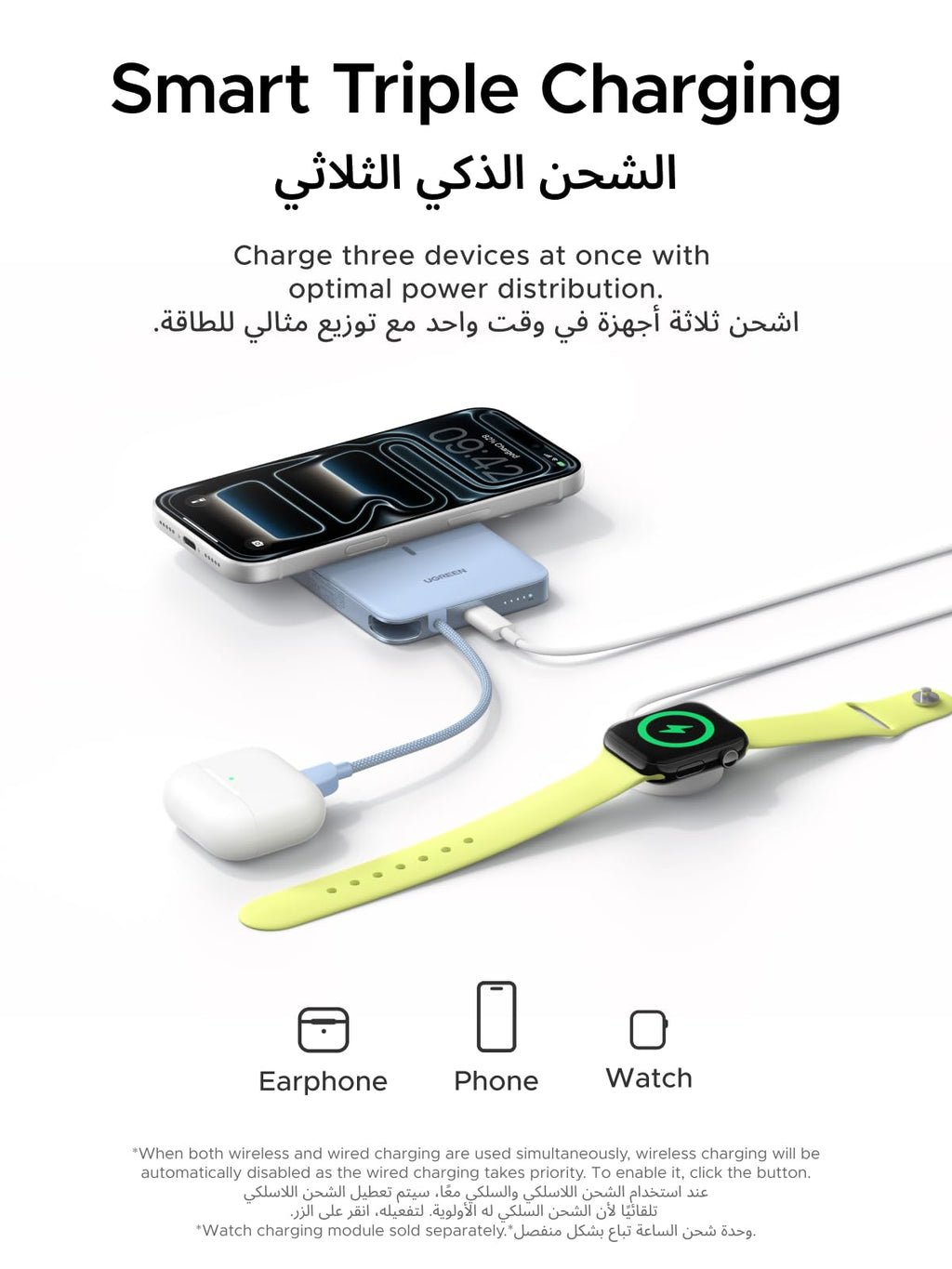 UGREEN MagFlow Air Magnetic Power Bank 10000mAh 15W Starlight Blue