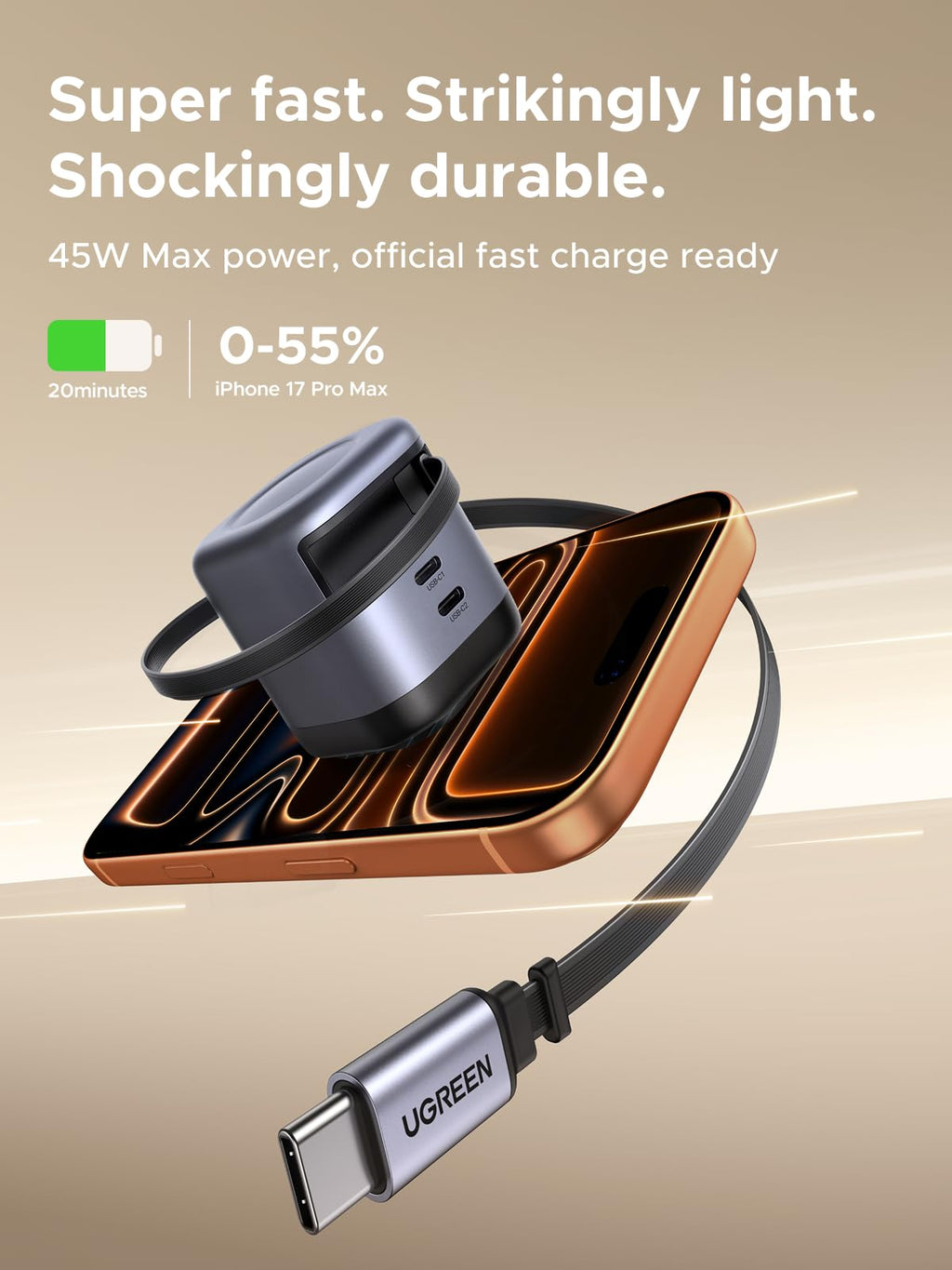 Củ Sạc UGREEN Dây Rút USB-C 45W