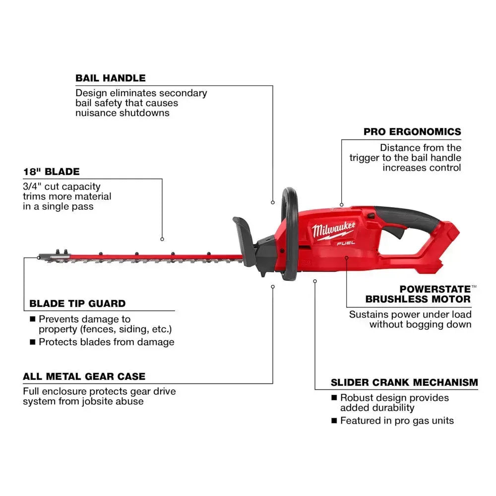 Milwaukee 3001-20 M18 FUEL 18 Ergonomic Cordless Hedge Trimmer - Bare Tool
