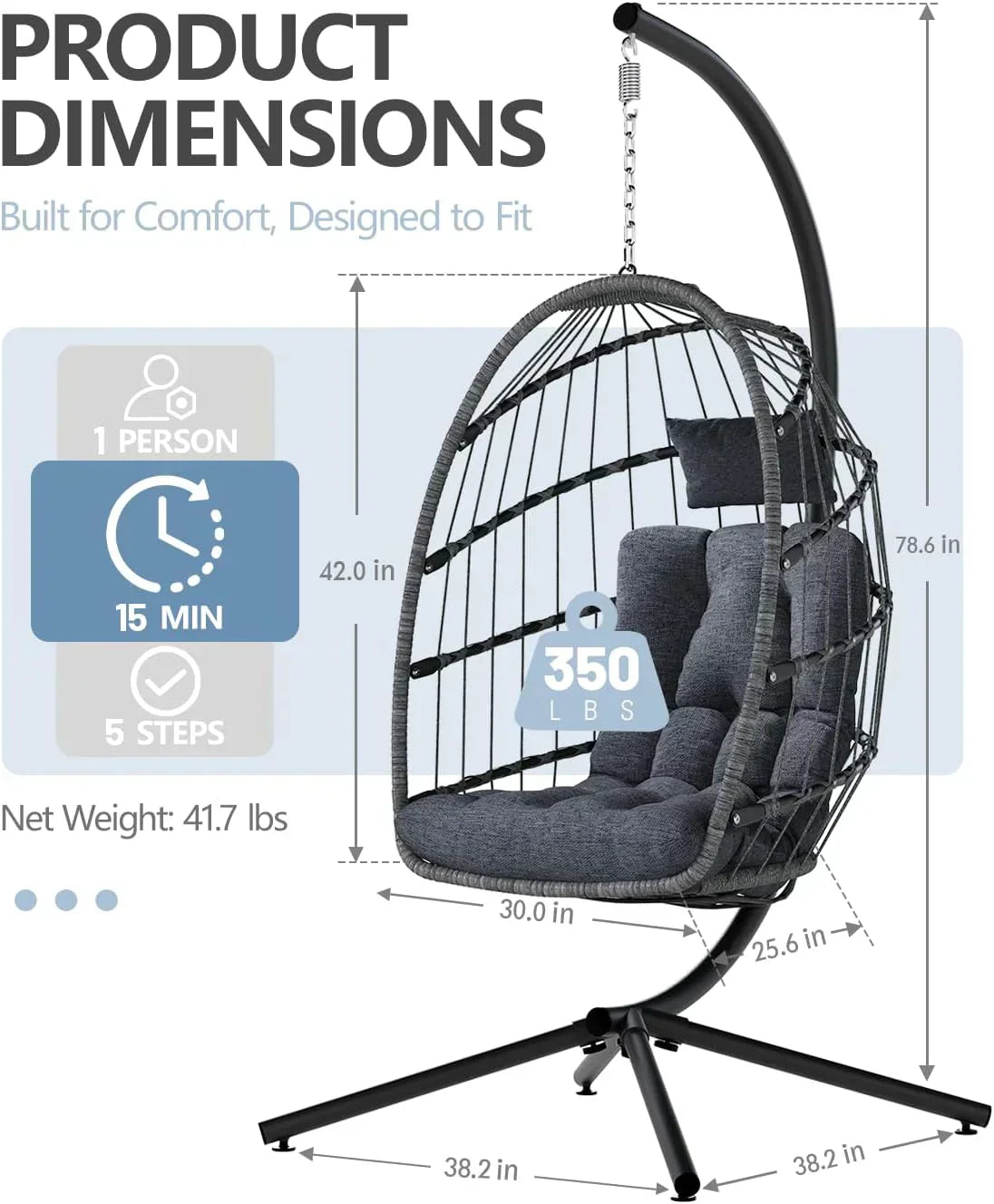SWITTE Egg Chair Outdoor with Stand Indoor Wicker Hanging Egg Swing Chair with Cushion