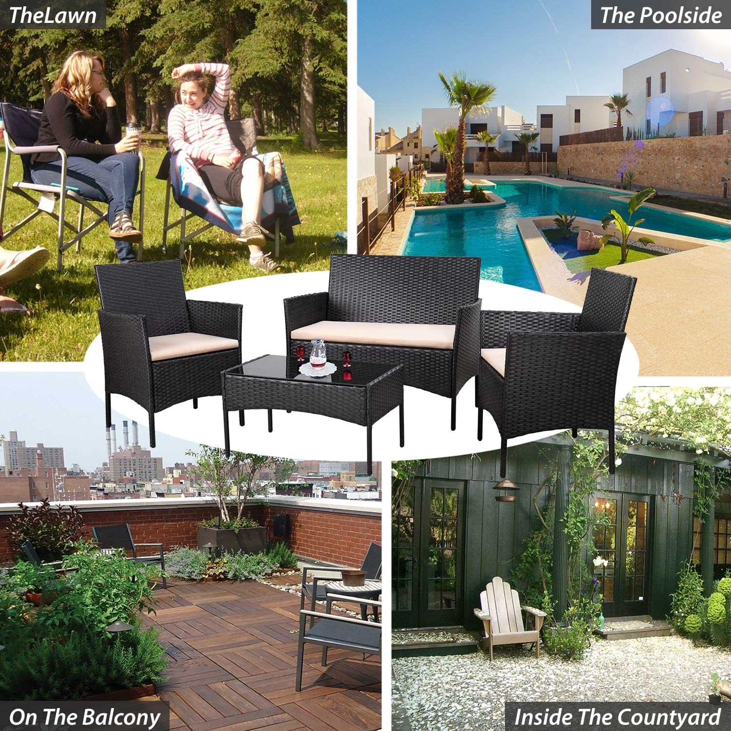 4 piece outdoor patio furniture set rattan chair wicker set