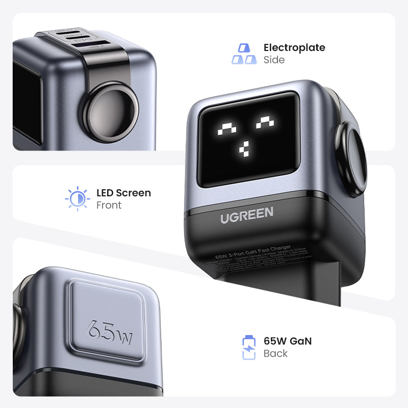 UGREEN Uno Charger RG 3-Port GaN Fast 65W EU Space Gray