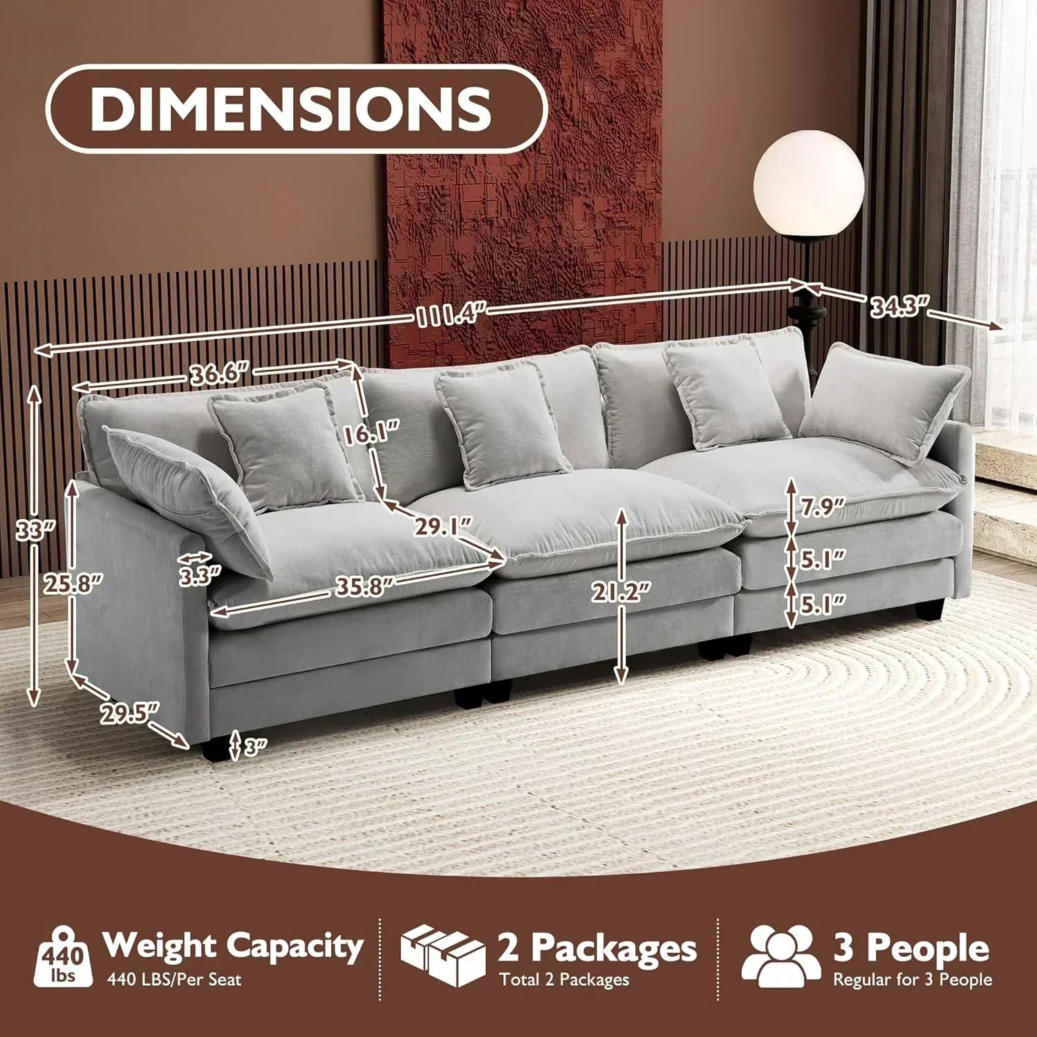 ihanherry 146-inch U-shaped modern sofa modular area cloud sofa