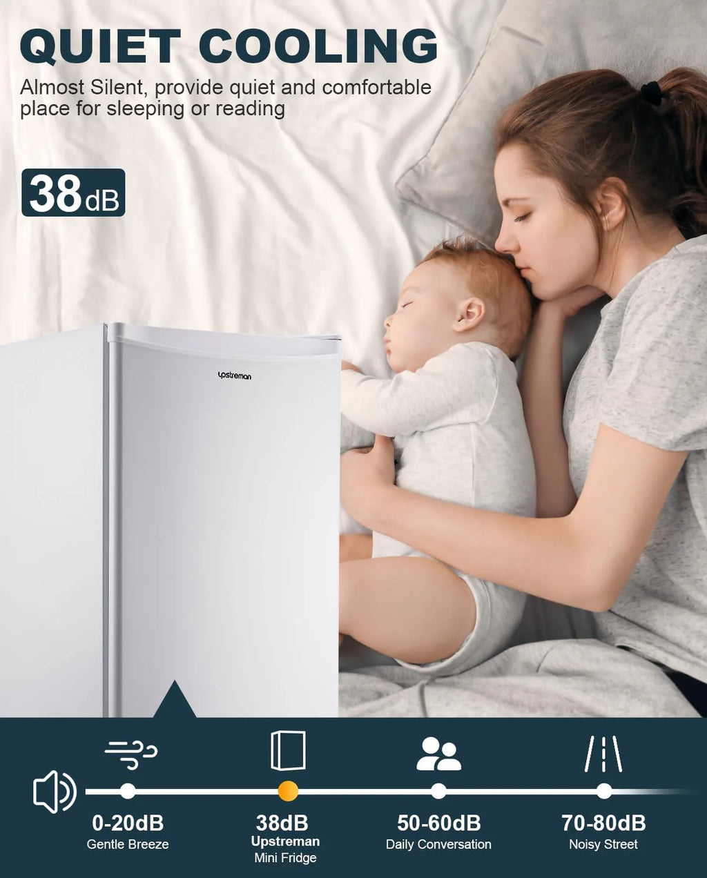 Upstreman 3.2 Cu.Ft Mini Fridge with Freezer, Single Door Mini Fridge, Dorm Fridge, Adjustable Thermostat, Mini Refrigerator