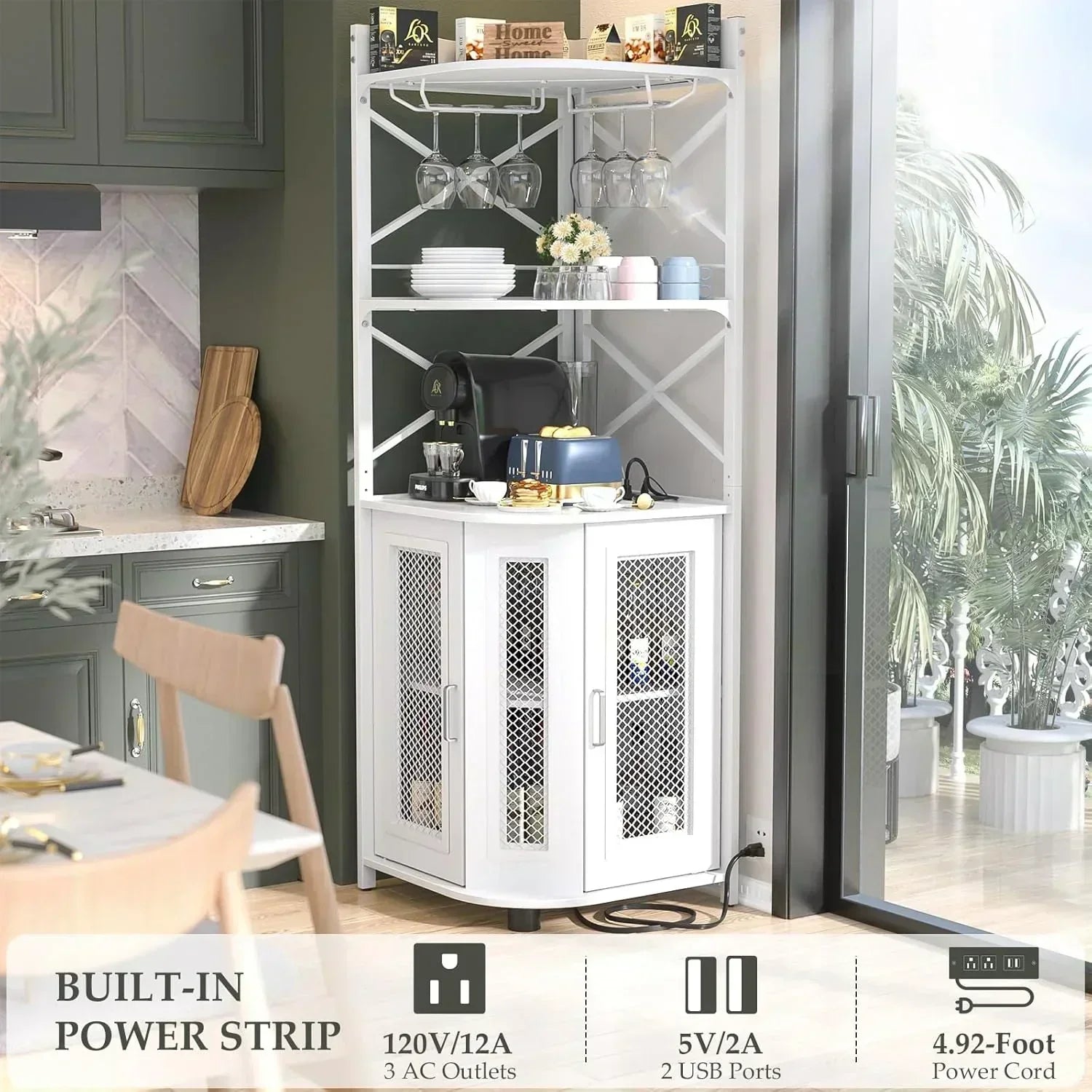 Corner bar cabinet with power socket industrial style wine cabinet light strip and glass rack