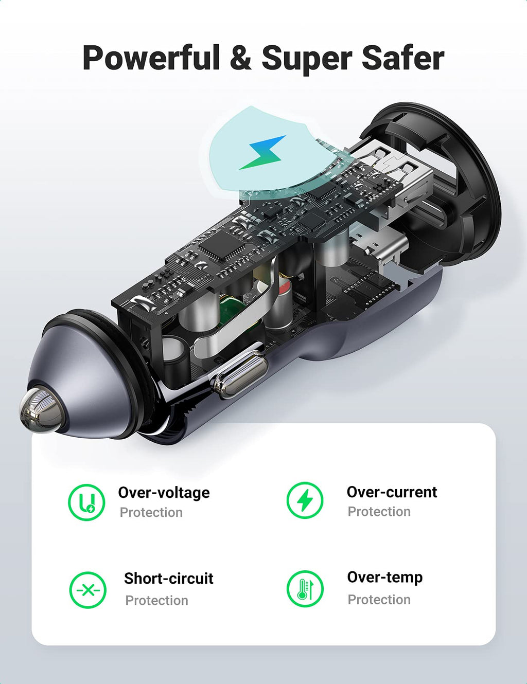 UGREEN 52.5W Alüminyum Gövdeli Araç Şarj Cihazı