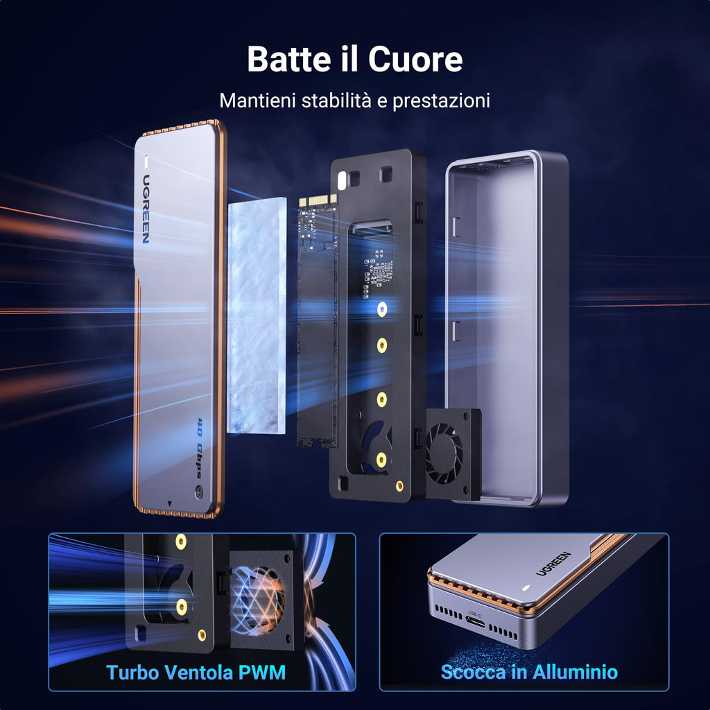 UGREEN Case SSD M.2 NVMe PCIe 40 Gbps, Enclosure Esterno Disco Rigido UASP TRIM USB 4.0