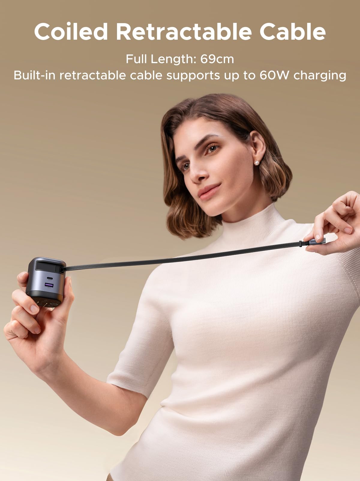 Củ Sạc UGREEN Dây Rút USB-C 65W