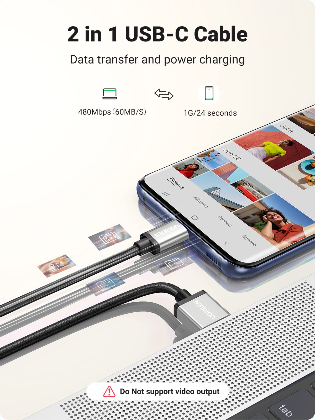 UGREEN USB A to USB C Fast Charging Nylon Braided Cable (18W, 480Mbps)
