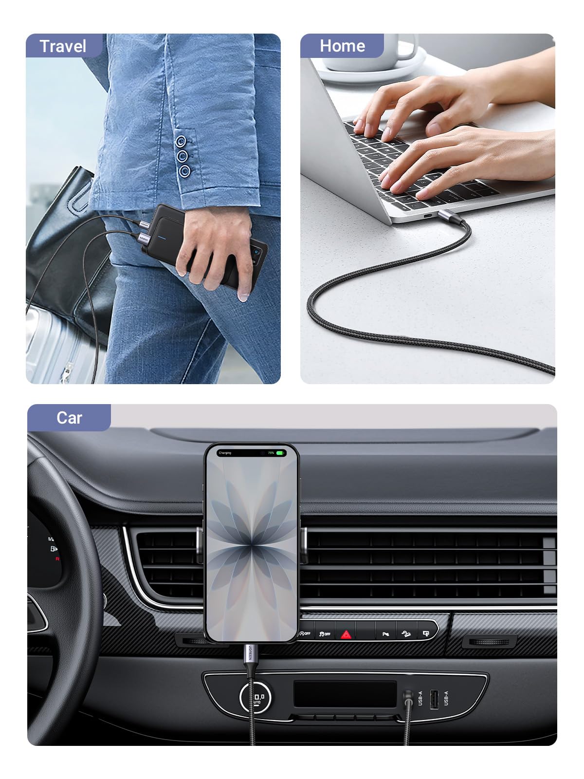 UGREEN USB A to USB C Nylon Braided Cable 18W