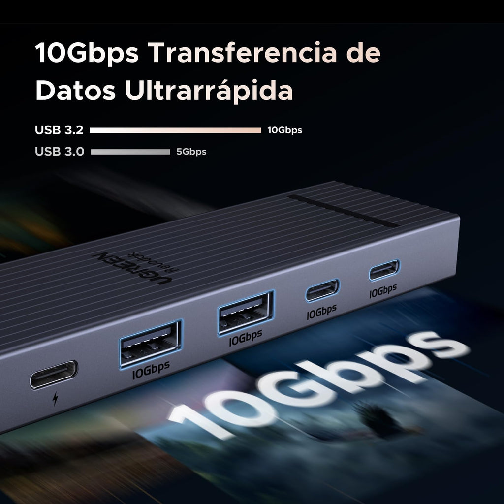 UGREEN Revodok Pro 106 10Gbps Hub USB C HDMI 4K 60Hz Adaptador Ladron Tipo C 3.2 Gen 2 PD 100W 
