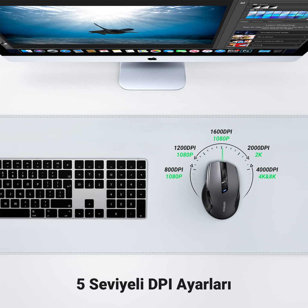 UGREEN Ergonomik Kablosuz Mouse 2.4G