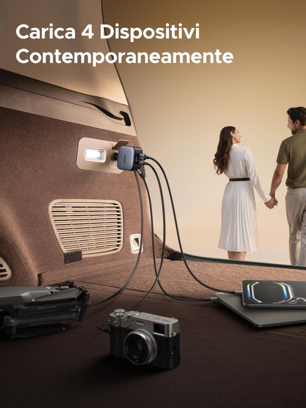 UGREEN 145W Retrattile Caricatore Auto, Caricabatteria Accendisigari USB C Ricarica Rapida 4 Porta