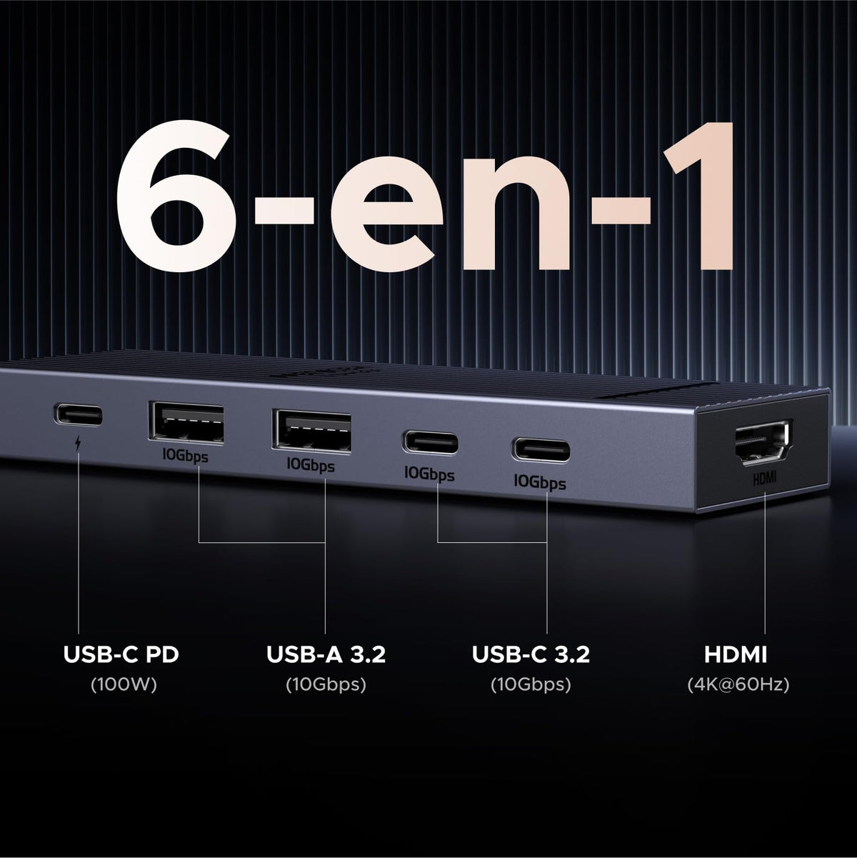 UGREEN Revodok Pro 106 10Gbps Hub USB C HDMI 4K 60Hz Adaptador Ladron Tipo C 3.2 Gen 2 PD 100W 