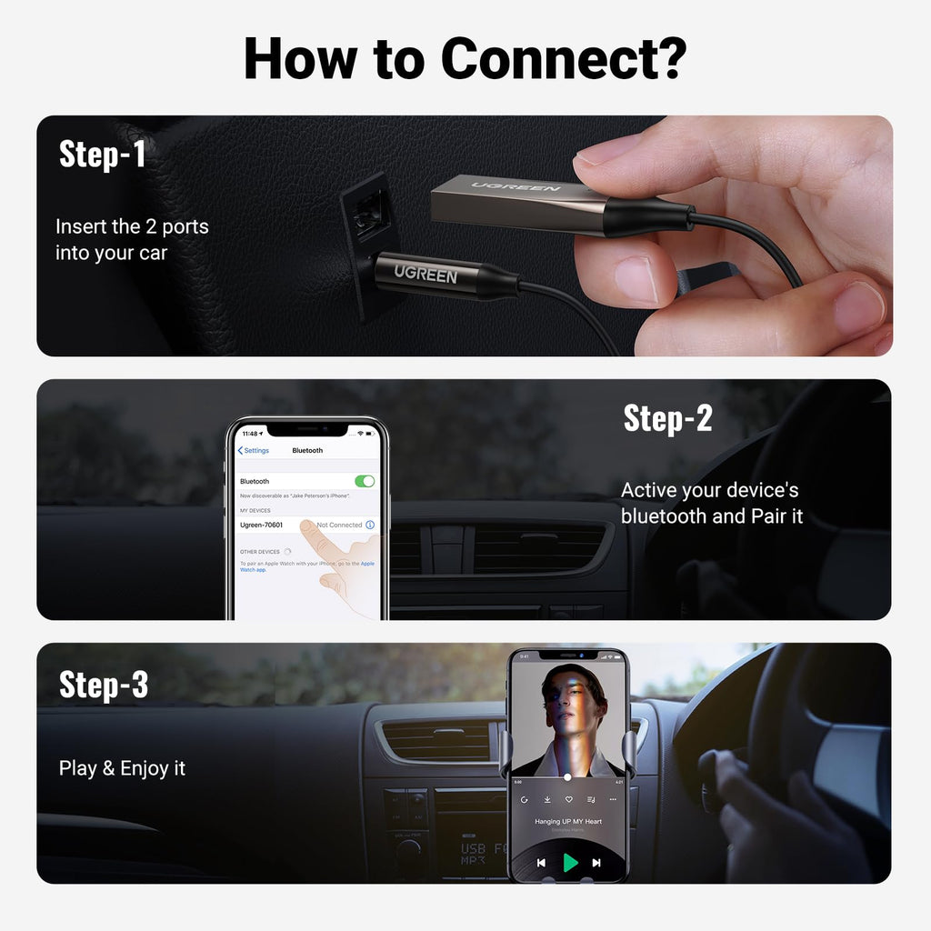 UGREEN Bluetooth Araç Alıcı (Mikrofonlu)
