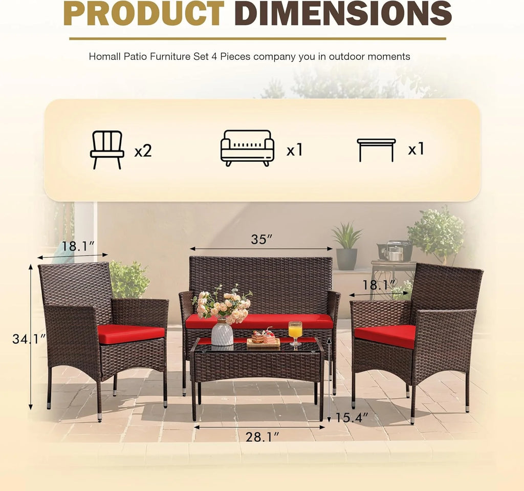 Homall 4 Pieces Outdoor Patio Furniture Sets Rattan Chair Wicker Set, Outdoor Indoor Use Backyard Porch Garden Poolside Balcony Furniture Sets (Grey)