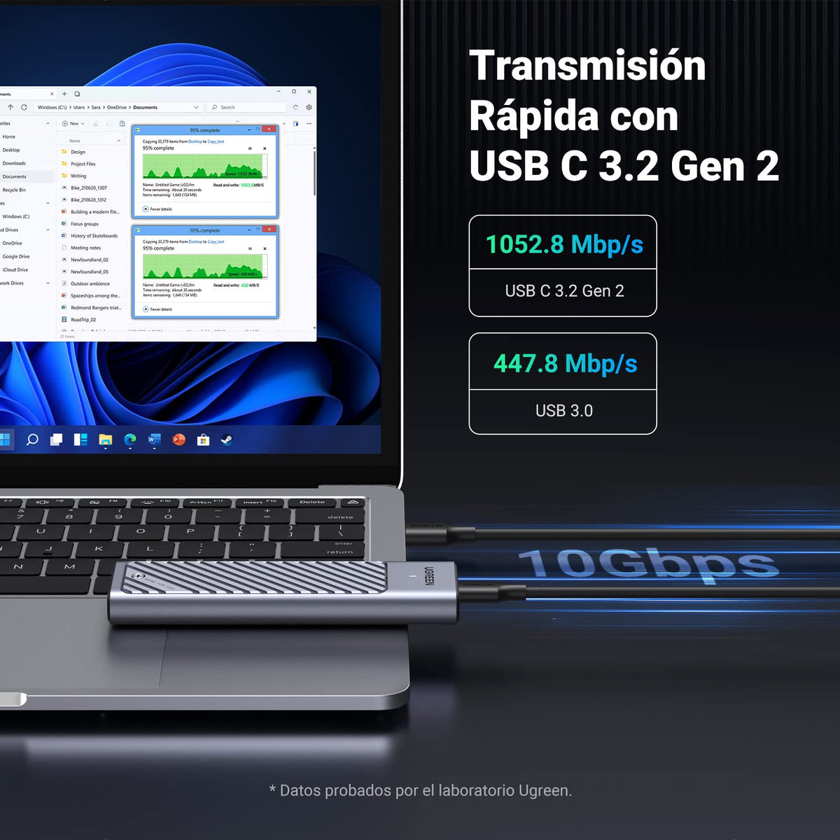 UGREEN Carcasa M.2 NVMe e NGFF USB C 3.2 Gen 2 , Caja SSD M2