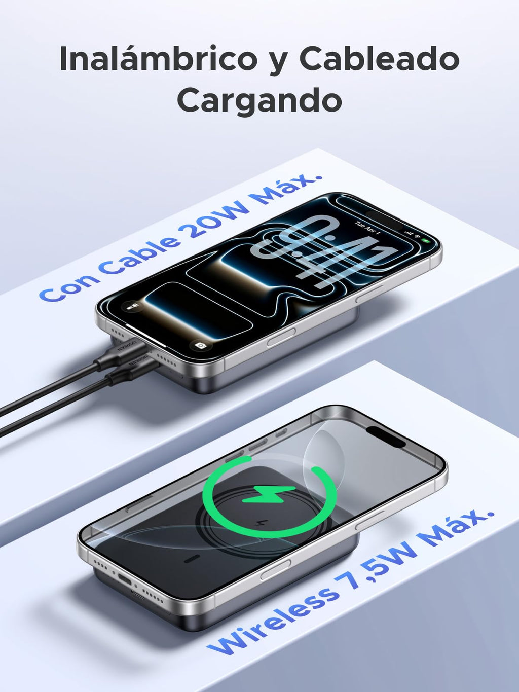 UGREEN Nexode Power Bank Inalámbrico Magnético 10000mAh con Carga Rápida USB C 20W PD