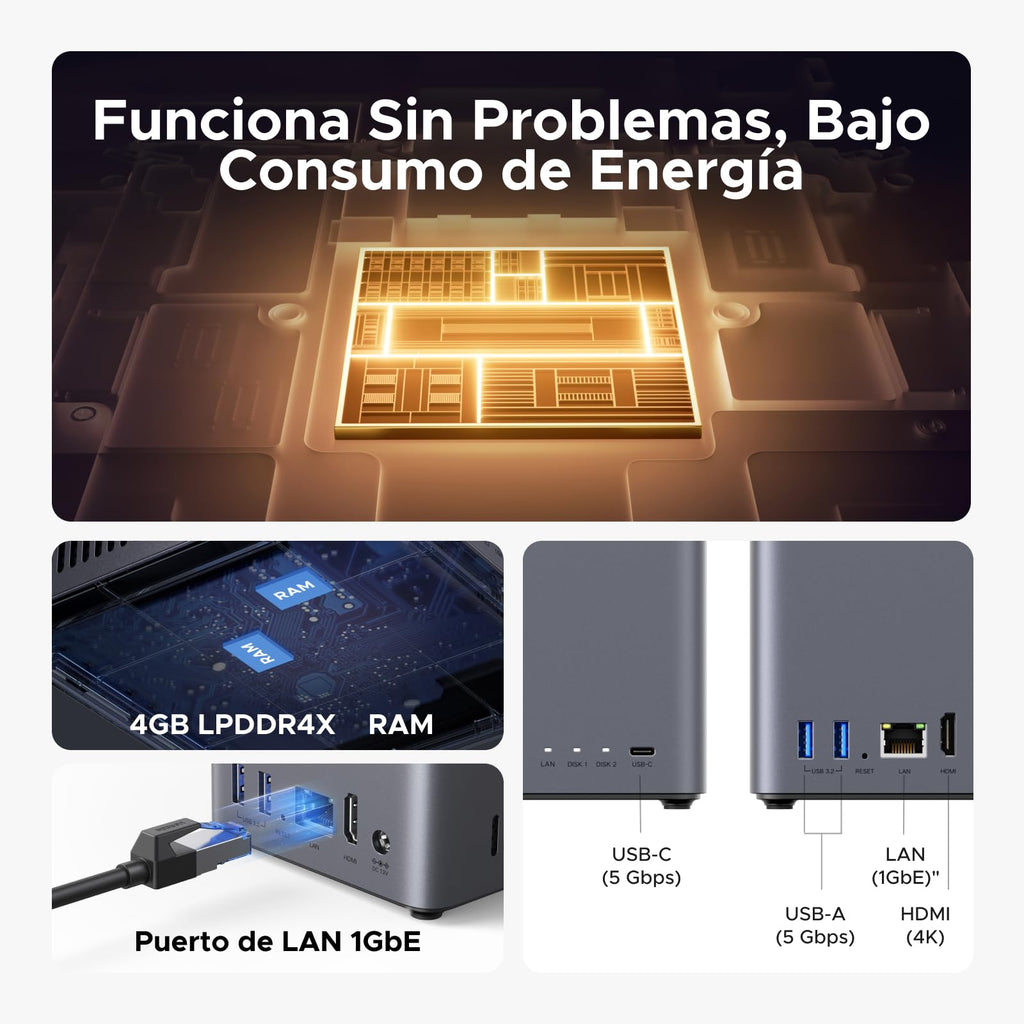 UGREEN NASync DH2300 NAS de Escritorio 2 Bahías, 4GB RAM, Conexión NFC One-Touch