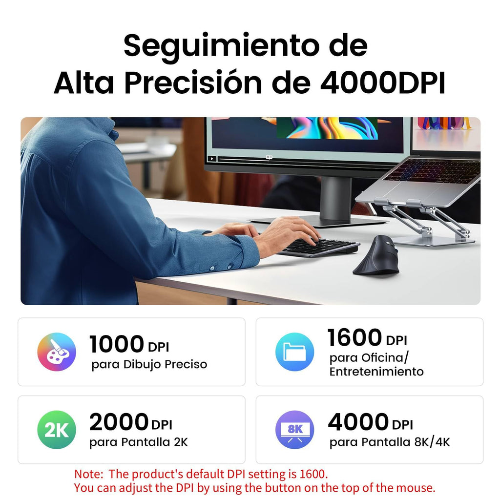 UGREEN Chuột Công Thái Học Dọc Không Dây 2.4G, 4000DPI, Bluetooth 5.0