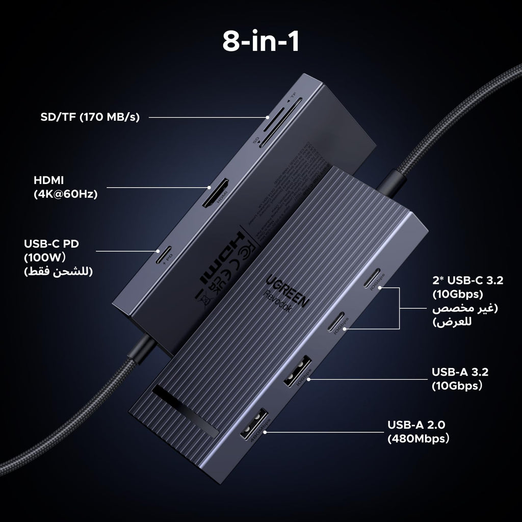 UGREEN Revodok Pro موزع USB-C ‏8 في 1