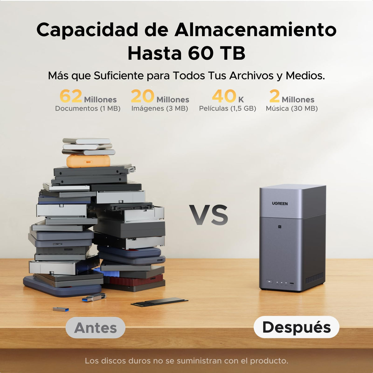 UGREEN NASync DH2300 NAS de Escritorio 2 Bahías, 4GB RAM, Conexión NFC One-Touch