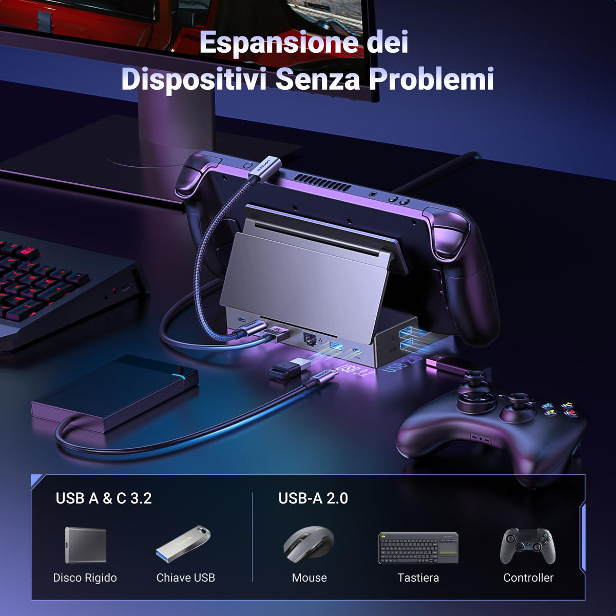 UGREEN Hub USB C HDMI 4K 60Hz Dock Steam Deck ROG Ally Adattatore Type C 3.2 10Gbps