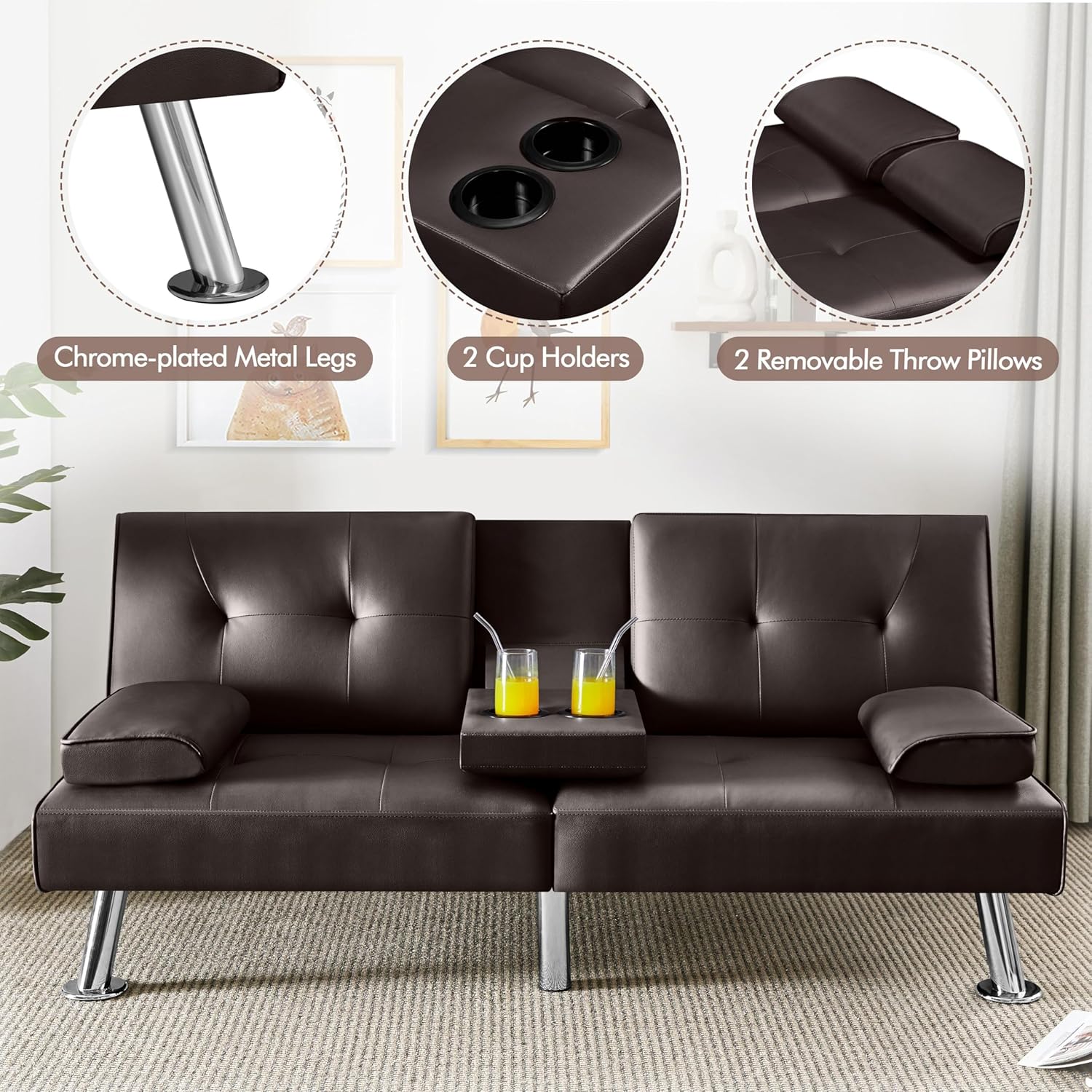 Convertible Sofa Bed Modern Imitation Leather Home Recliner Flip Double Sofa Folding Sofa Bed Guest Bed