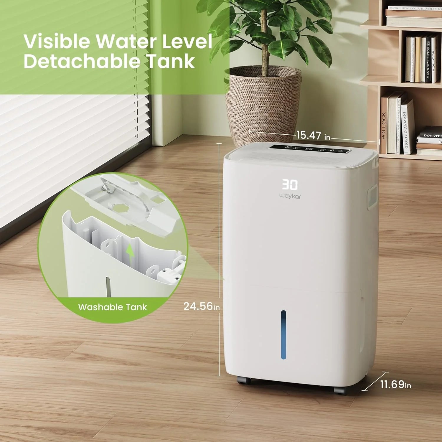 Waykar 2000 Sq. Ft Dehumidifier for Home and Basements, with Auto or Manual Drainage, 0.66 Gallon Water Tank Capacity
