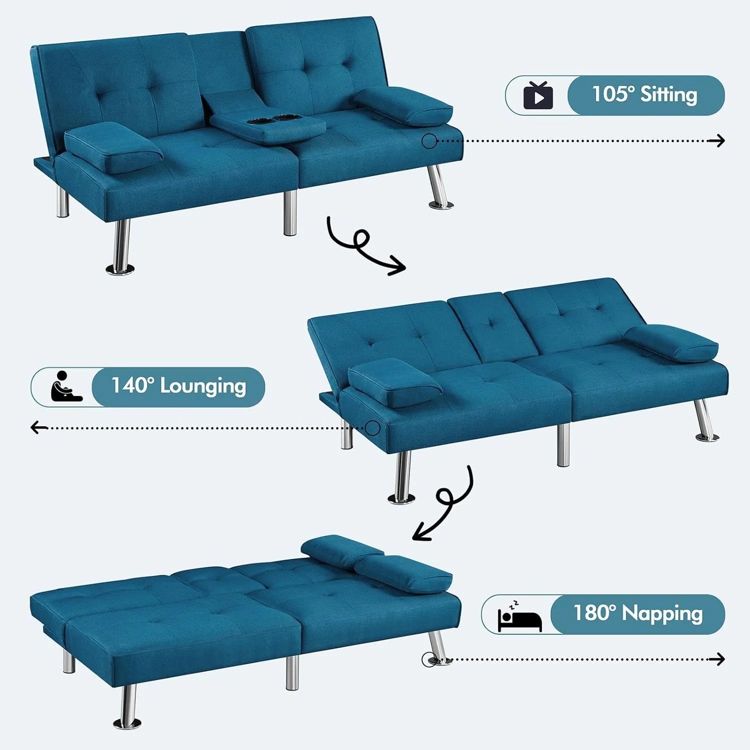 Convertible Sofa Bed Modern Imitation Leather Home Recliner Flip Double Sofa Folding Sofa Bed Guest Bed