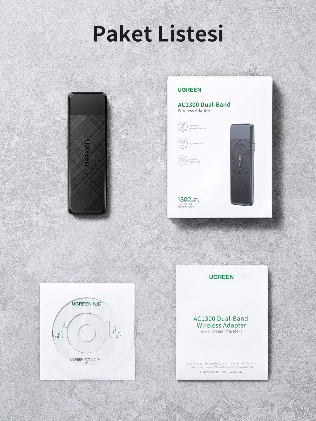 UGREEN AC1300 USB Wi-Fi Adaptörü