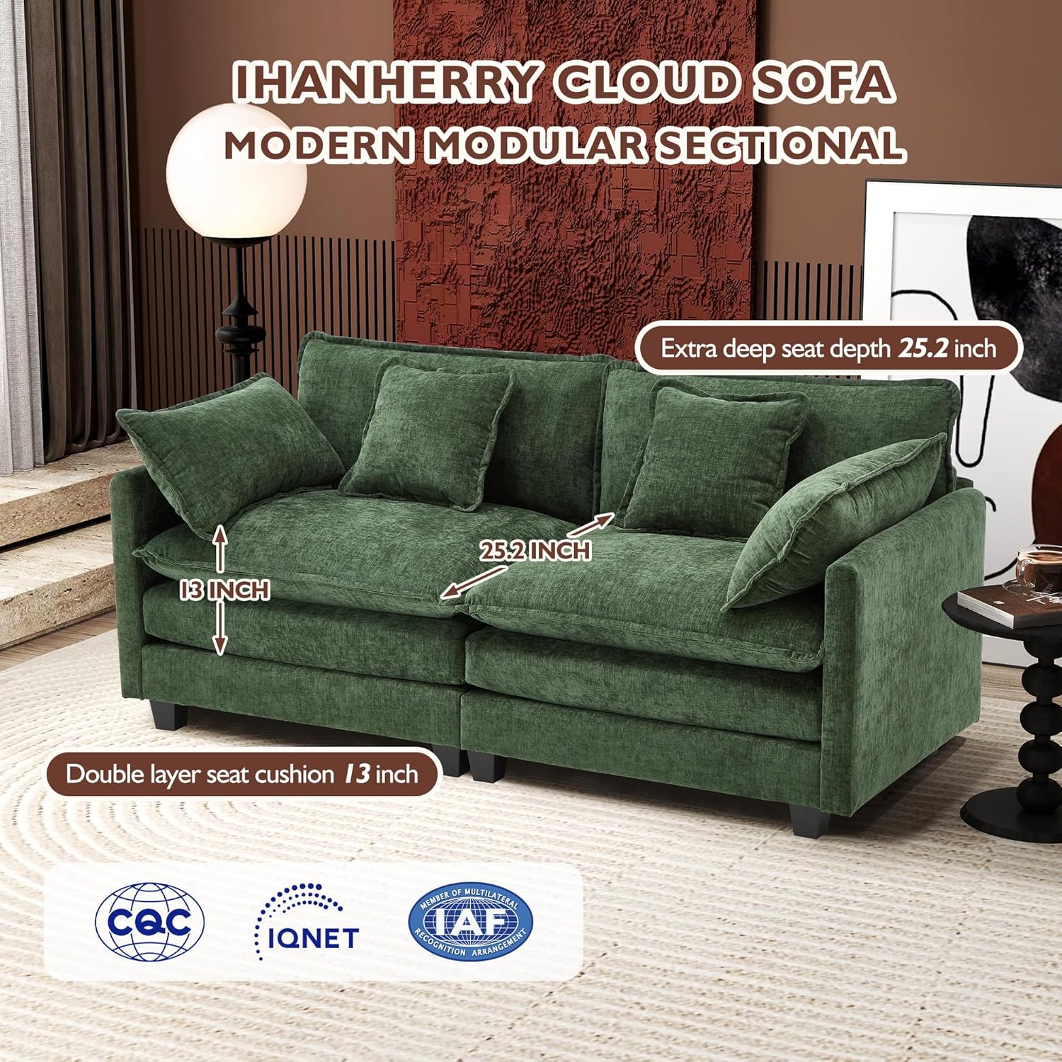 ihanherry 146-inch U-shaped modern sofa modular area cloud sofa