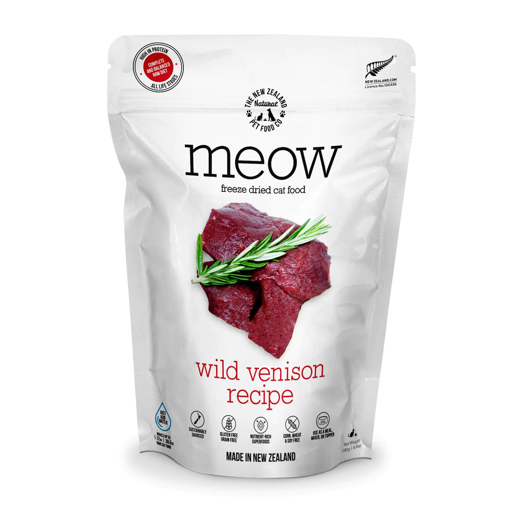 The New Zealand Natural Pet Food Co. Meow Freeze Dried Cat Food - Wild Venison Recipe High Protein Cat Treats Meals & Toppers Dry Cat Food 9.9 oz
