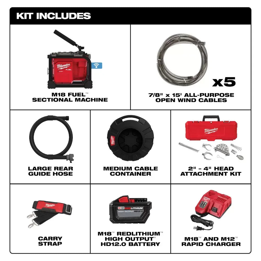 Milwaukee 2818A-21 M18 FUEL 18V 7/8 Sectional Machine Cable Kit