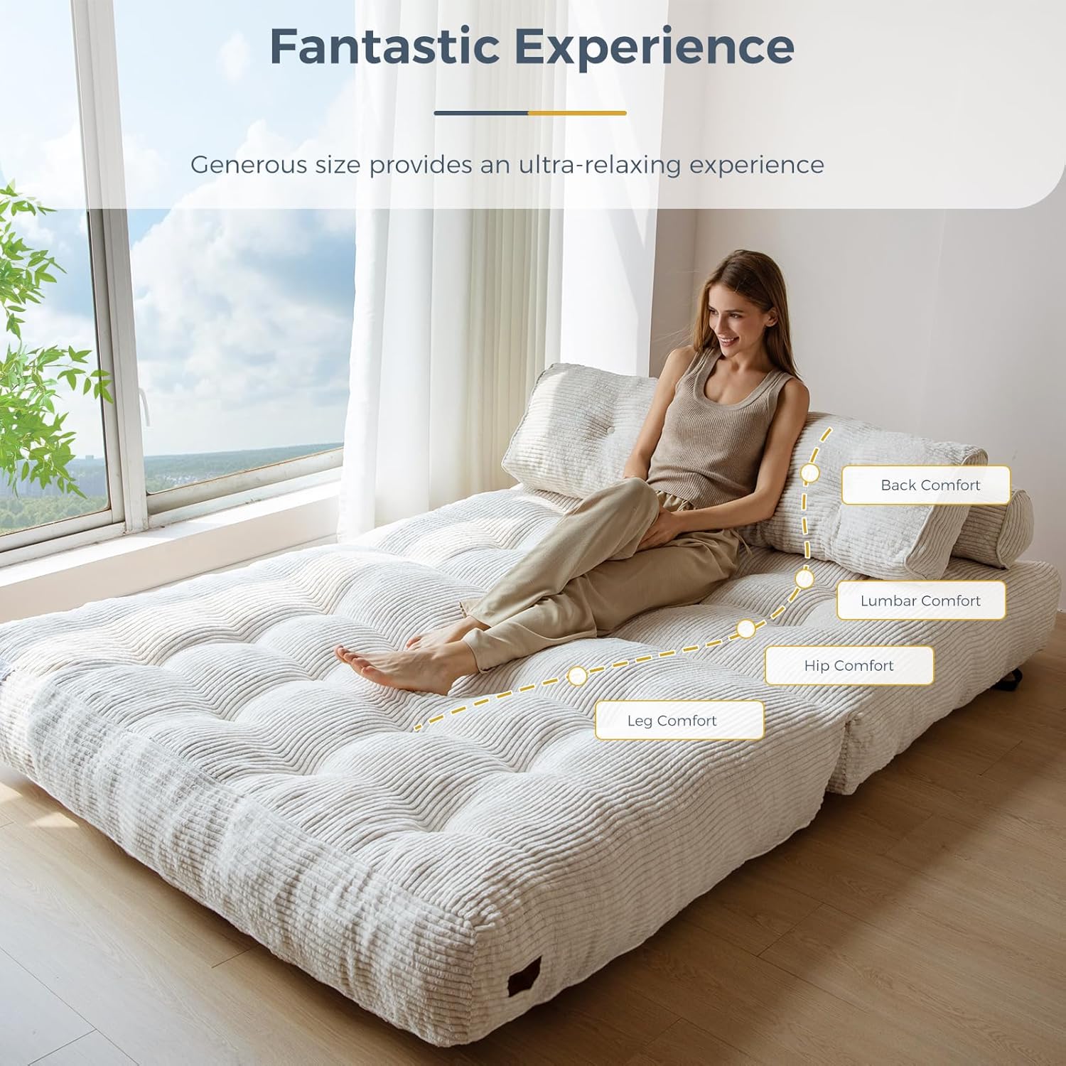 MAXYOYO Folding Sofa Bed Convertible Sleeper Chair with Pillow Foldable Mattress with Back Support