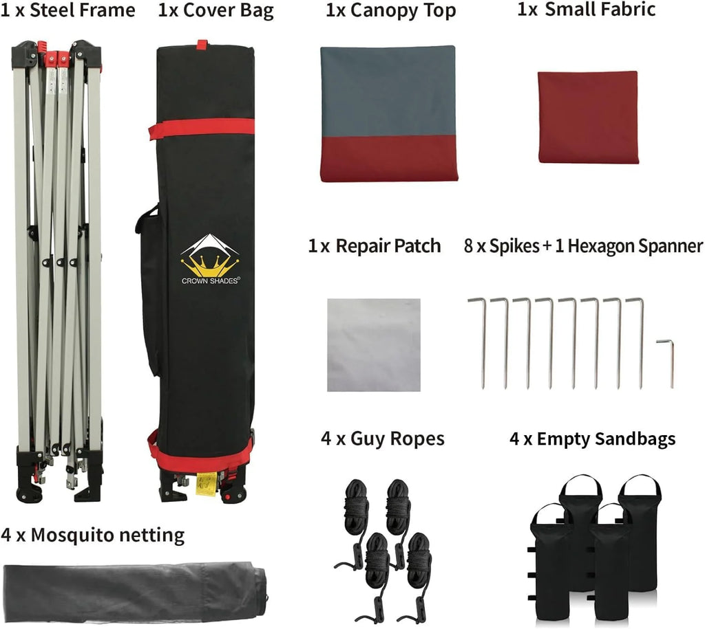 CROWN SHADES 13x13 Pop Up Gazebo, Canopy Tent, Gazebos on Clearance - Outdoor Gazebo for Backyard & Patio Furniture - Carpa Pop Up Tent with Wheeled STO-N-Go Cover Bag (White)