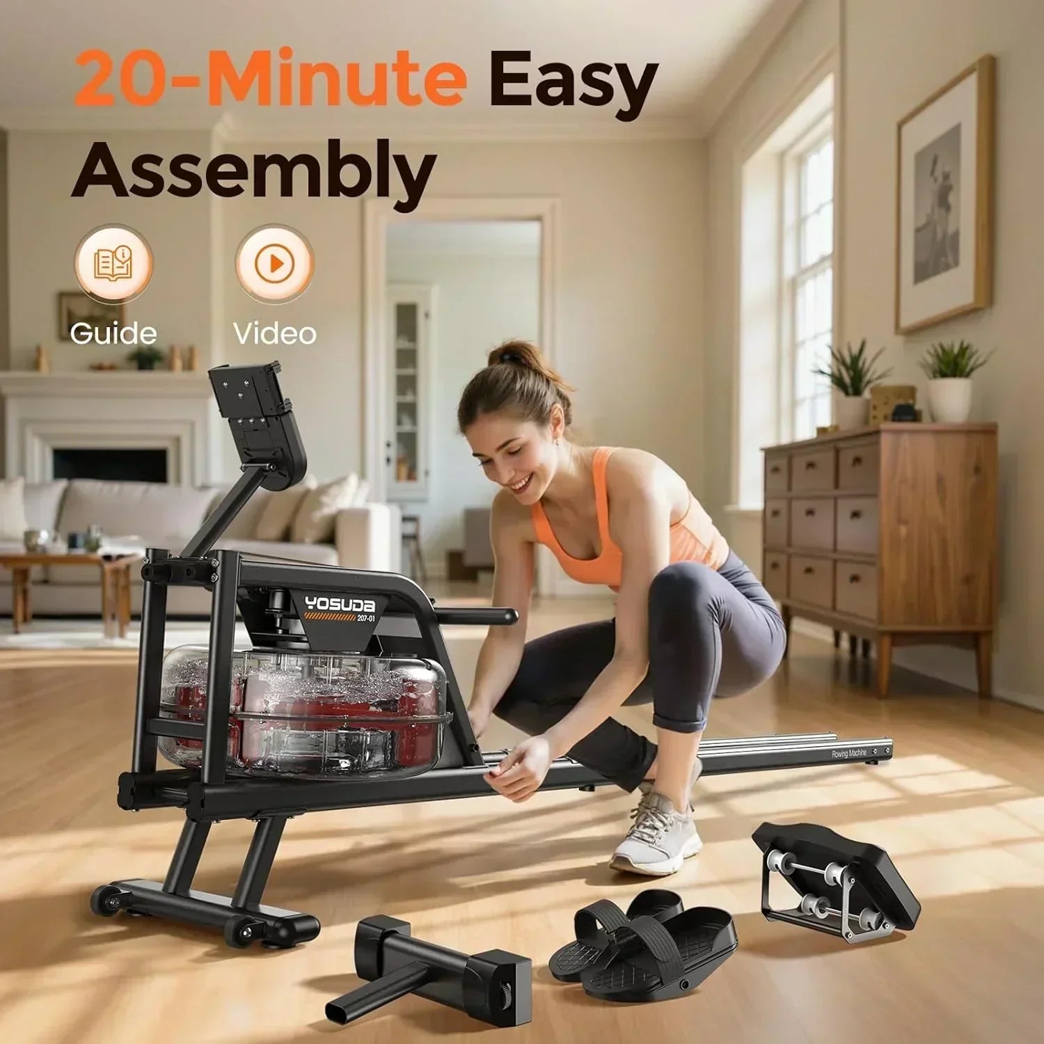 YOSUDA Home Magnet/Water Resistance Rowing Machine Support Bluetooth and Applications