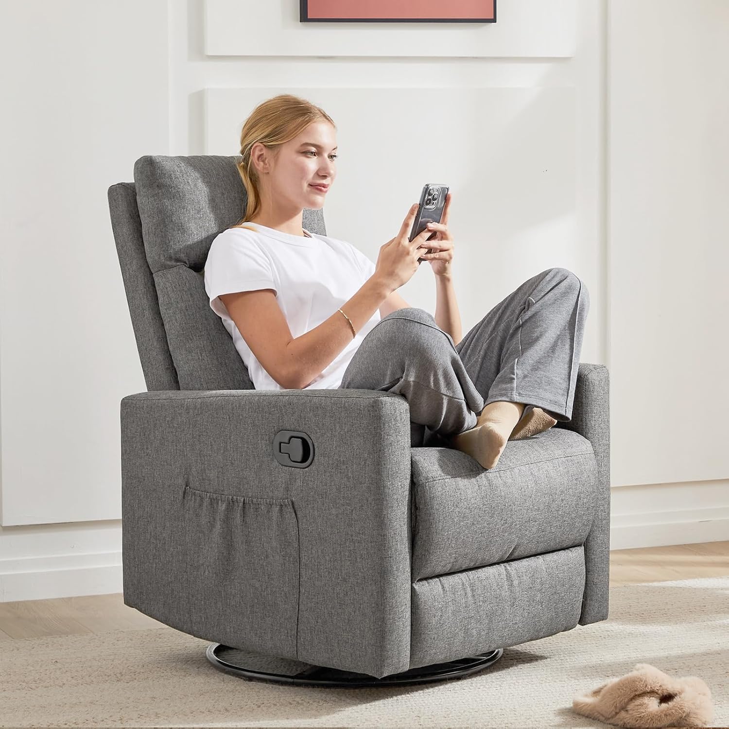 Sweetcrispy Recliner Chair, 360 Swivel Rocker Chair for Adults, Glider Rocker Recliners, Nursery Chairs for Living Room, High Back, Upholstered Deep Seat, Classical Brown