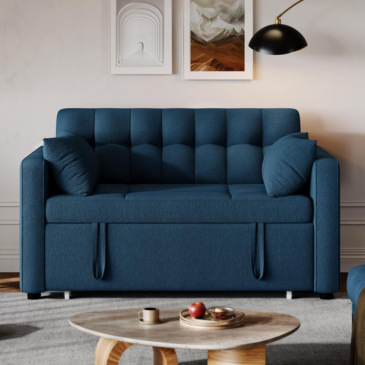 3-in-1 Convertible Sofa Bed, 55 Sleeper Sofa with Pull-Out Bed, Cat-Scratch-Proof Fabric Futon Couch with Adjustable Backrest and Side Pocket, Loveseat for Living Room Apartment, Grey