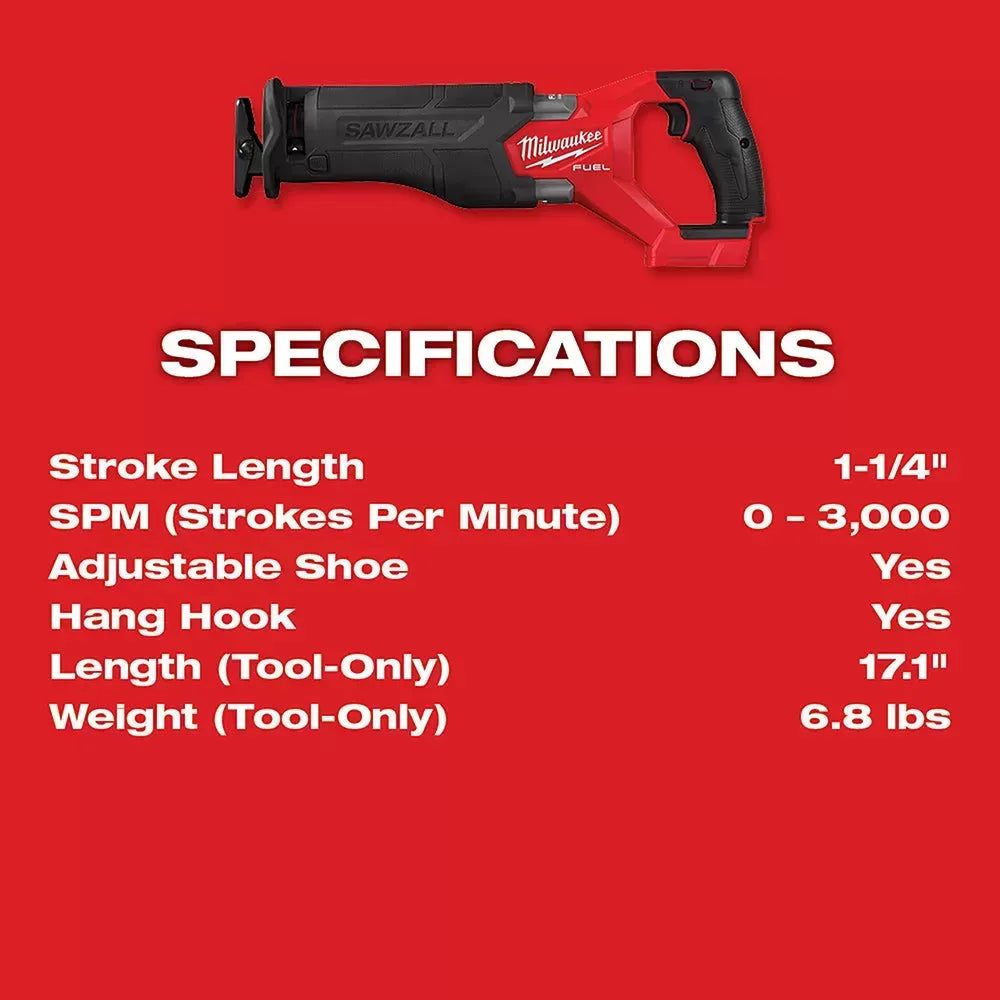 Milwaukee 2732-20 M18 FUEL 18V 7-1/4 Circular Saw w/ SAWZALL Reciprocating Saw