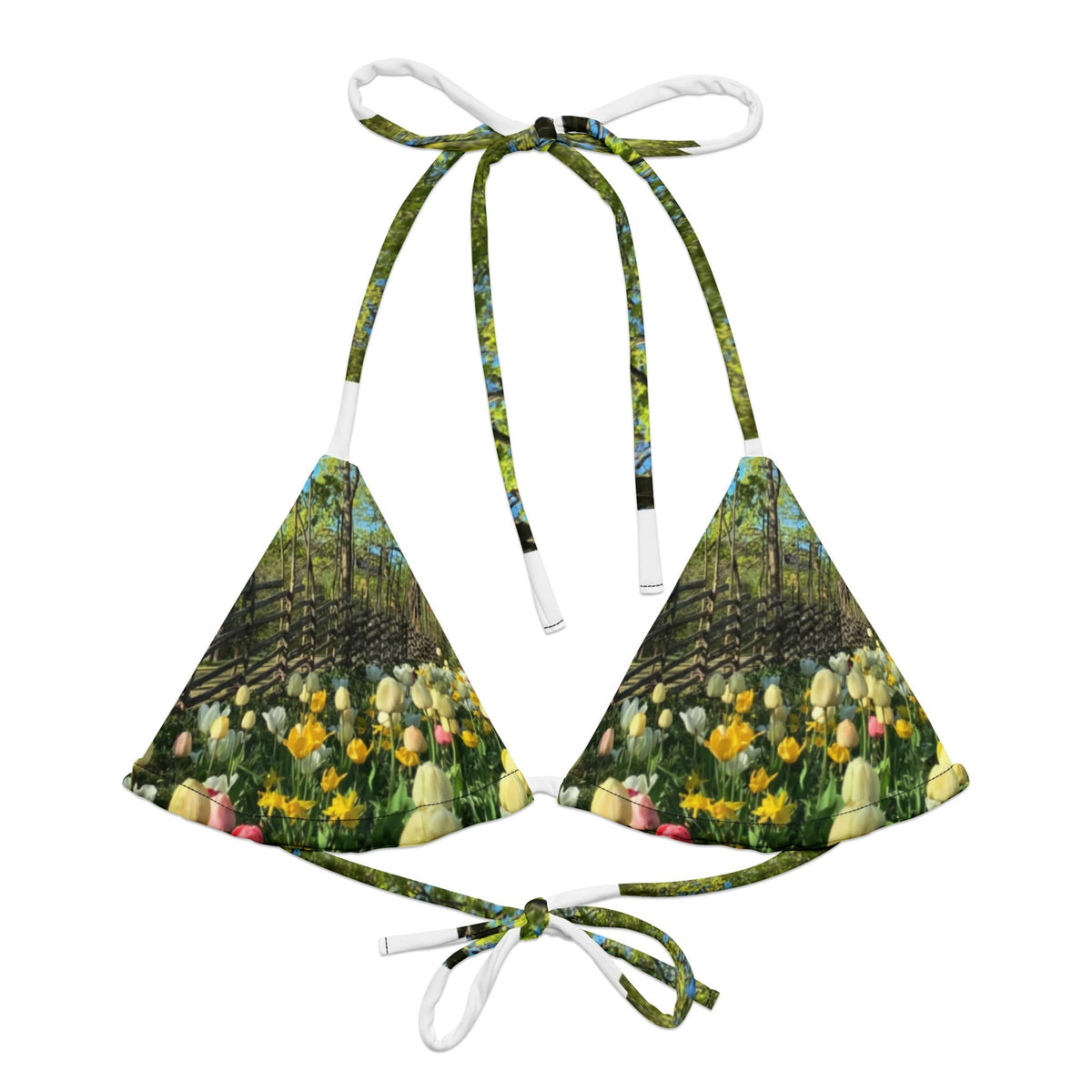 All-over print recycled string bikini top