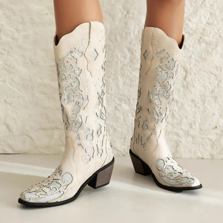 Chic Embroidered Western Boots for Women