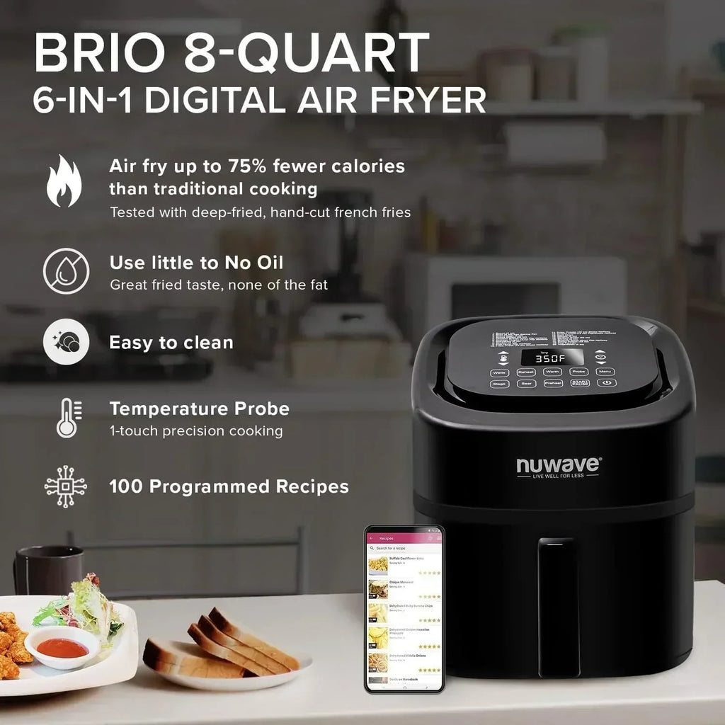 Nuwave Brio 15.5Qt Air Fryer Oven quickly reheats bakes and dehydrates food