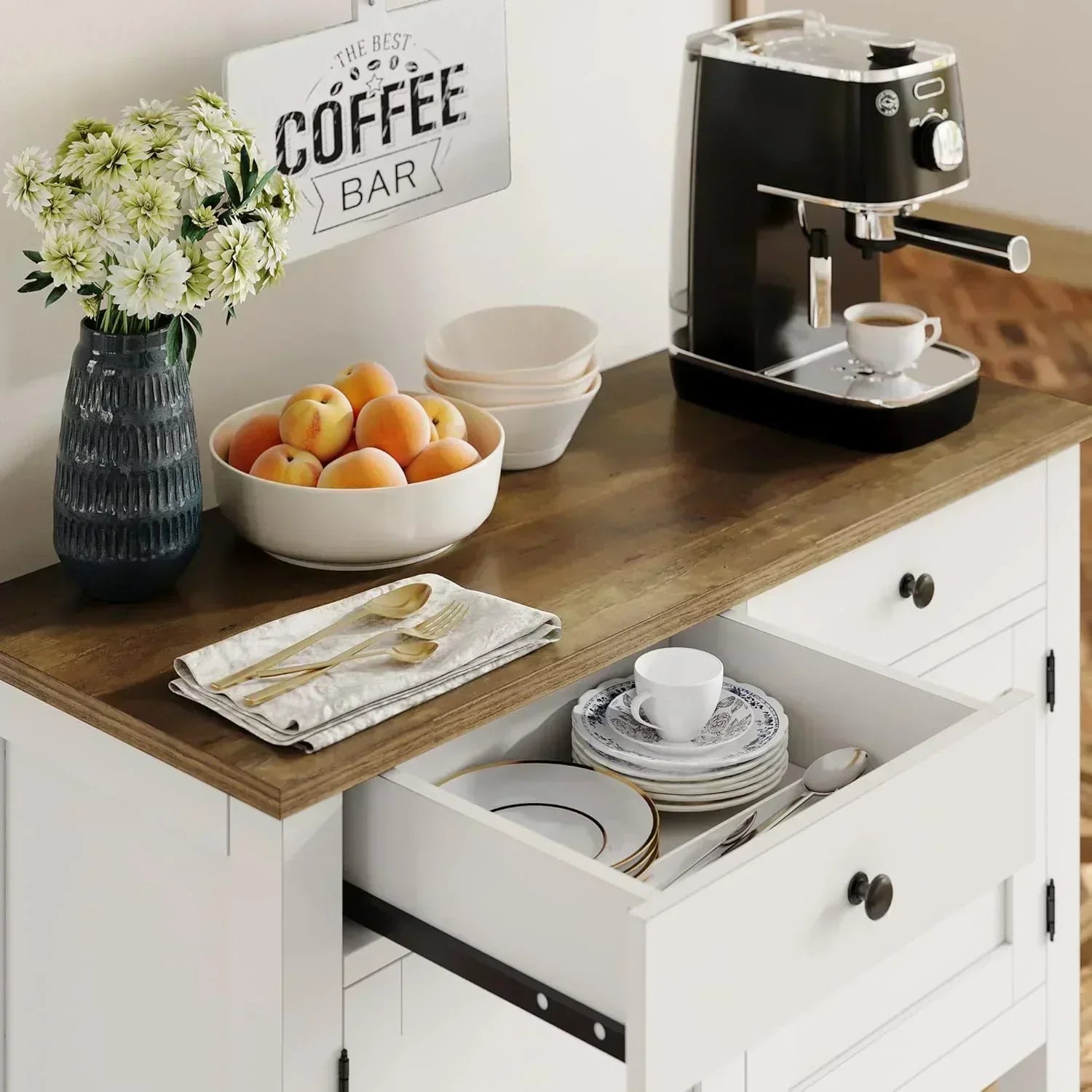 Farmhouse style console table coffee bar entry table with storage rack sofa table