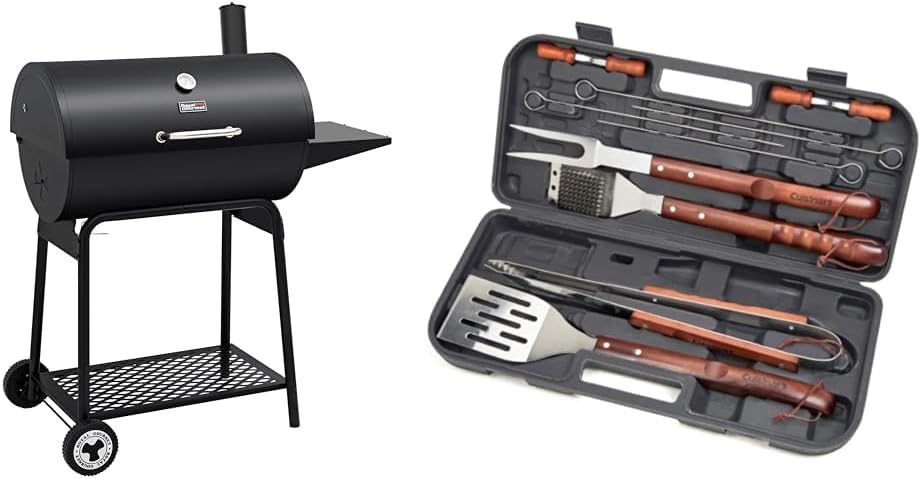 Royal Gourmet CC1830 30 Inch Barrel Charcoal Grill with Side Table, Outdoor BBQ Grill with 627 Sq. In. Cooking Space for Backyard, Patio and Parties, Black