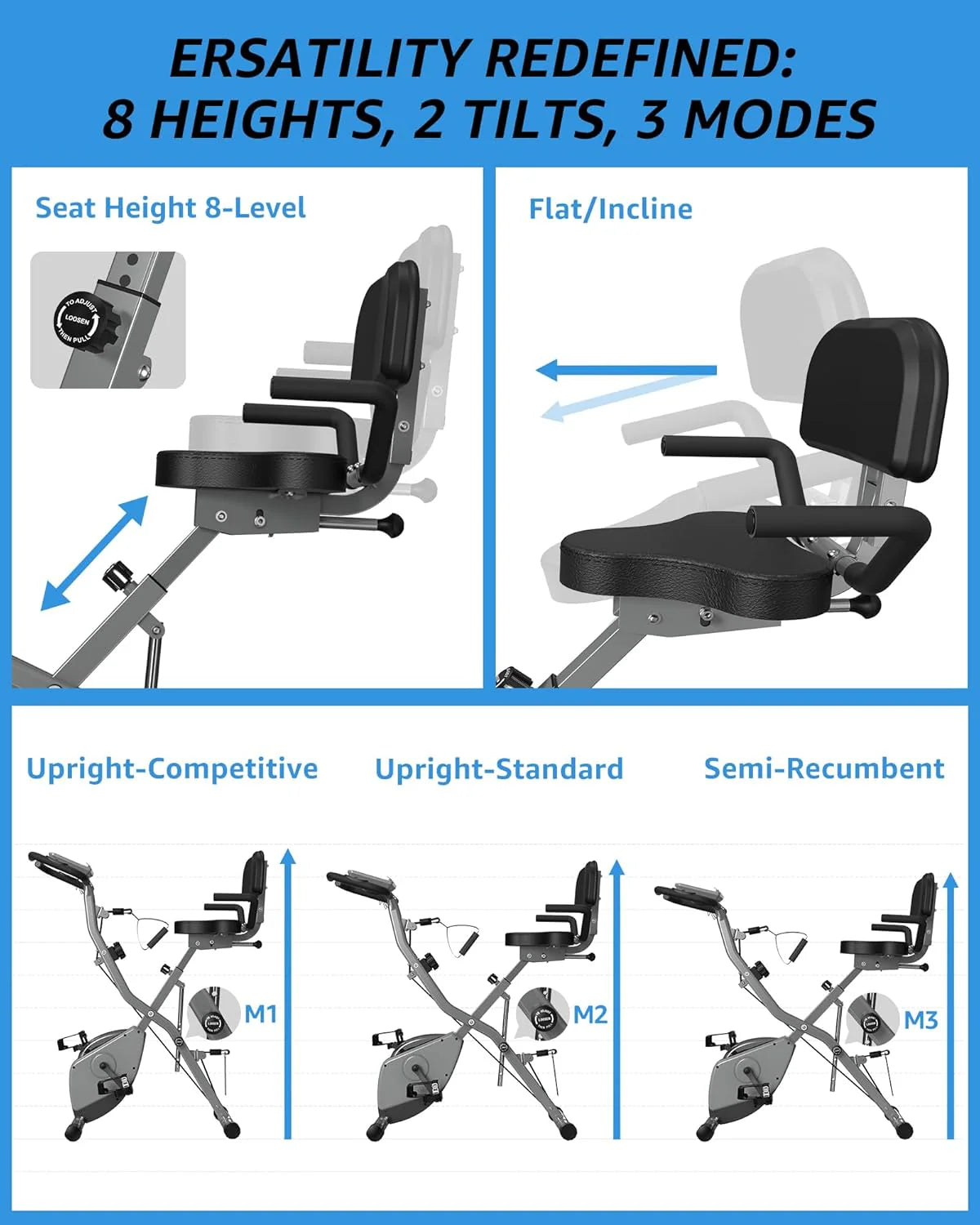 Foldable Exercise Bike Stationary Bikes for Home, 5 IN 1 Indoor Workout Bike, Cycling Bike with 16-Level Quiet Magnetic Resistance, 6.6 LBS Flywheel and 300LBS Capacity, 2025 Designed 817 X-bike