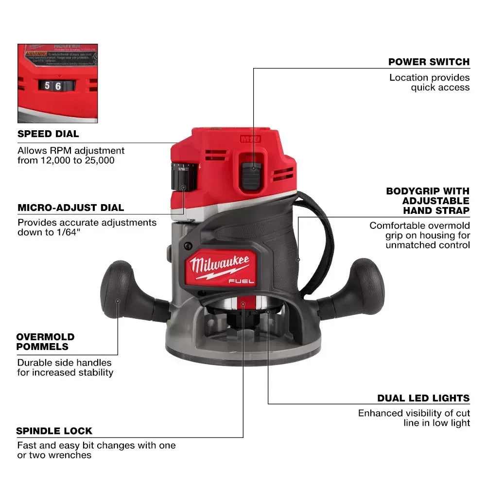 Milwaukee 2838-20 M18 FUEL 18V 1/2 Cordless Lithium-Ion Router - Bare Tool